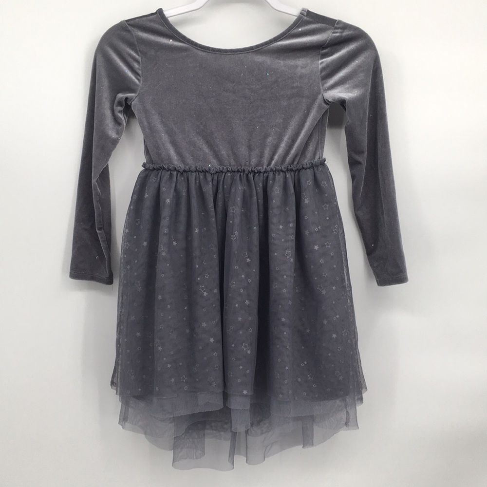 Cat & Jack Gray Sparkle Holiday Dress Long Sleeve Tulle Overlay S 6/6x